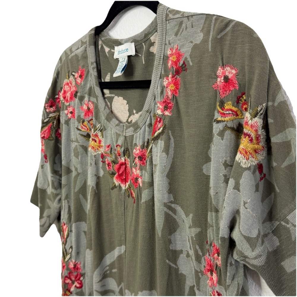Sundance Embroidered Floral Tunic Top XL Olive Green Boho Cottagecore - Picture 15 of 15
